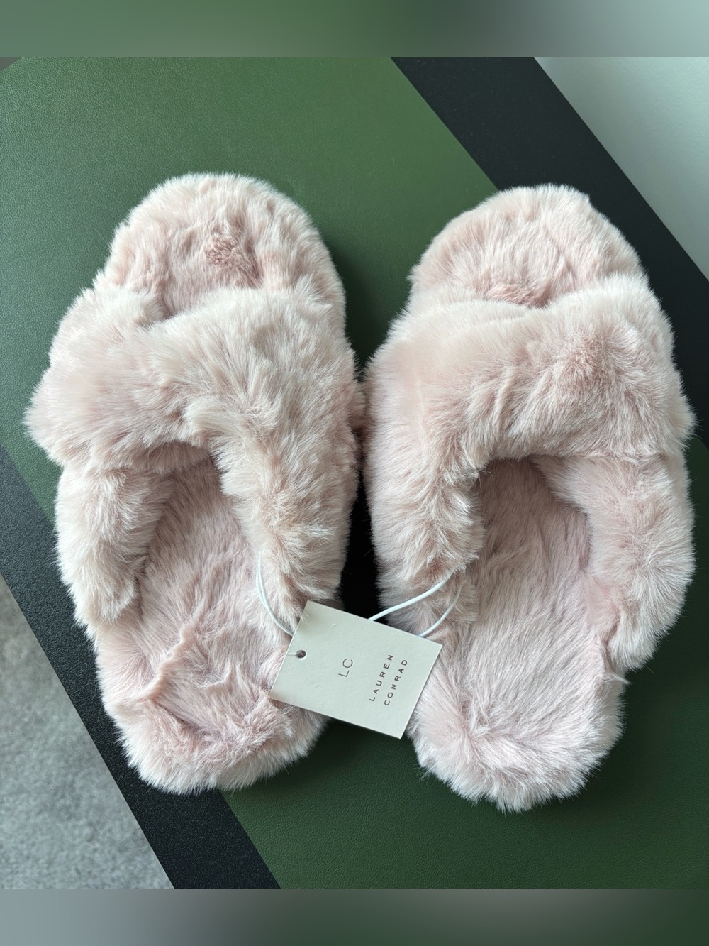 LC Lauren Conrad Blush Pink Faux-Fur Plush Slide Slippers
